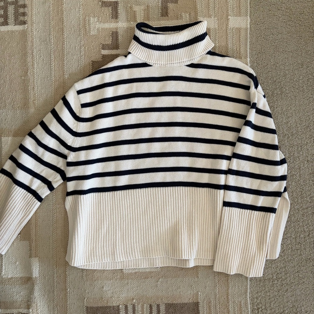 GAP Cream with Navy Stripes Turtleneck Sweater
